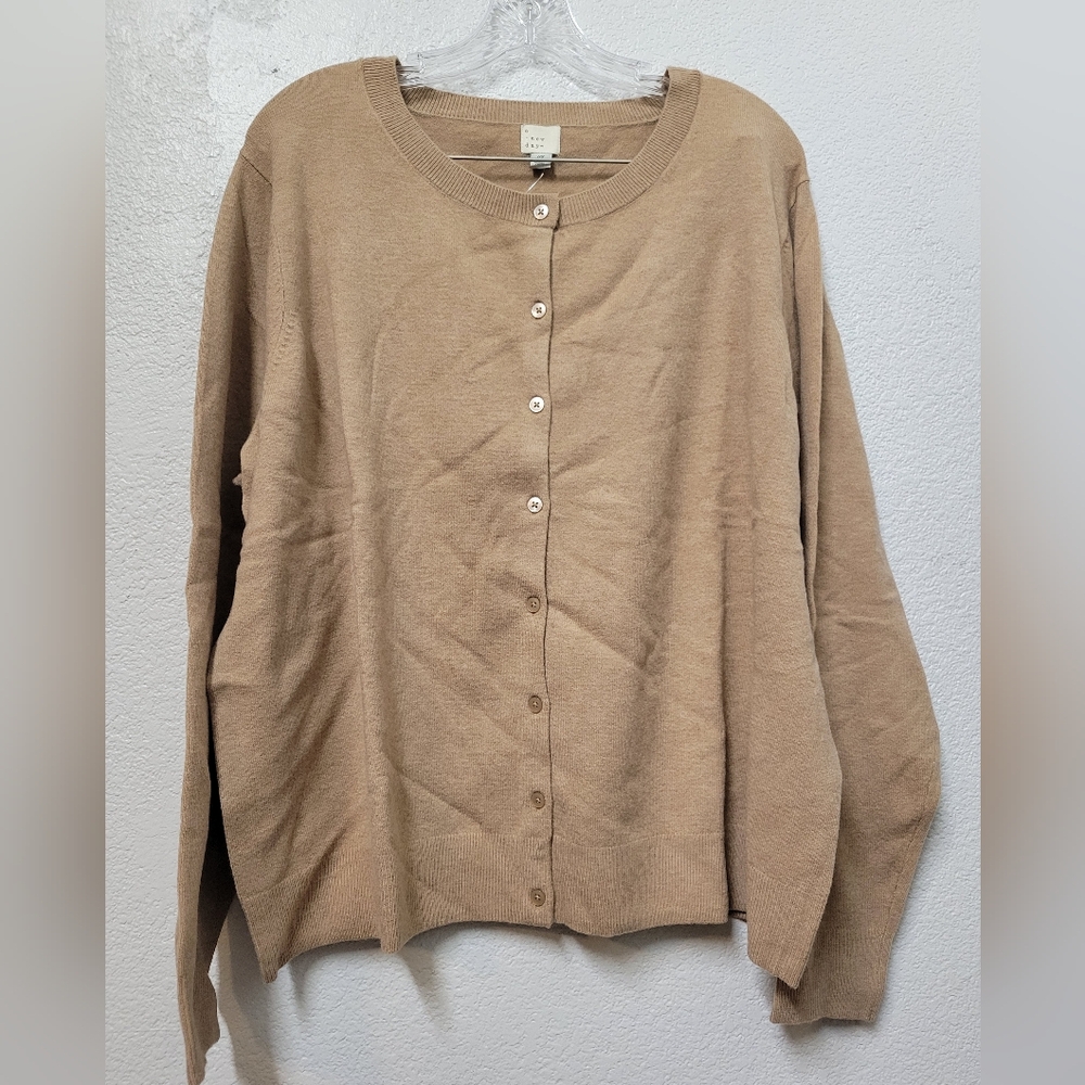 A New Day Womens Beige Button-Up Cardigan 2x Nwt